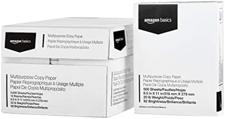Amazon Basics Multipurpose Copy Printer Paper, 8.5" x 11", 20 lb, 10 Reams, 5000 Sheets, 92 Bright, White