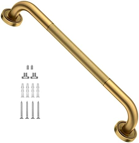 20 Inch Anti Slip Bronze Shower Grab Bar Polished Gold,ZUEXT Antique Brass Bathroom Grab Bar, Knurled Bathroom Balance Bar, Safety Hand Rail Support Handicap Elderly Injury Senior Assist Bath Handle