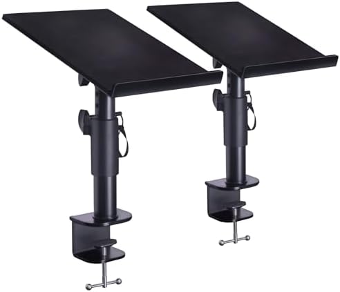 Liquid Stands Studio Monitor Stands - Music Studio Desktop Speaker Stands - 2 Pack 12x9 Clamp-on Adjustable Short or Tall Monitor Speaker Stands for Music Studio Desk Speaker Stand Mount with Tilt