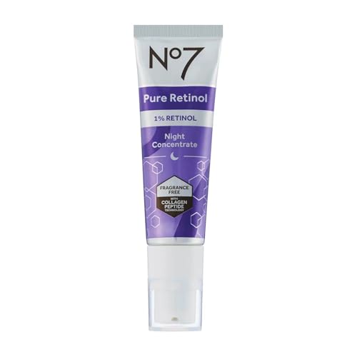 No7 Pure Retinol 1% Retinol Night Concentrate - Anti Wrinkle Retinol Serum with Collagen Peptides & Niacinamide for Younger Looking Skin - Retinol Face Serum for Fine Lines & Wrinkles (30ml)