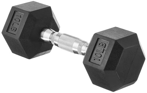 Amazon Basics Rubber Hex Dumbbell Hand Weight, 10 pound, Single, Black