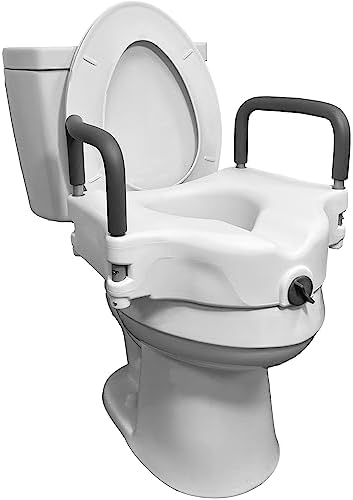 ProBasics E-Z Lock Raised Toilet Seat with Handles, 4.5" Toilet Seat Riser with Arms, Fits Most Elongated and Round Toilets, Handicap Toilet Seat, Elevated Toilet Seat, Handicap Toilet Seat - White