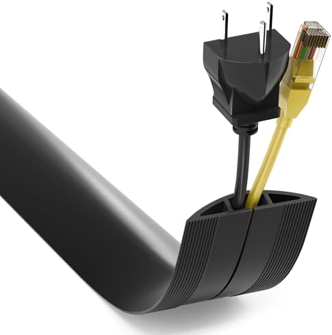 Floor Cord Cover 6ft, Cord Hider Floor Hide Extension Cords, Floor Cable Management Prevent Cable Trips, Floor Cable Cover Wire Covers for Cords, Cable Protector Cord Cavity W0.6in x H0.32in Black