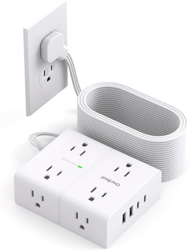 Surge Protector Power Strip 15 ft Cord, Flat Plug Extension Cord with 8 Outlets 4 USB Ports(2 USB C), 3 Side Wall Mount Outlet Extender, Long Extension Cord for Home Office Dorm Room Essentials