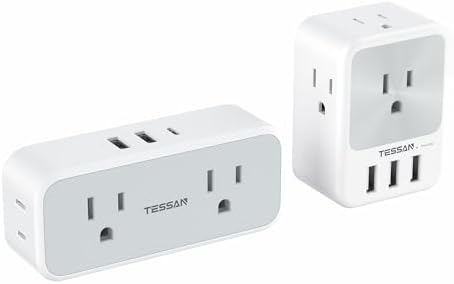 Multi Plug Outlet Extender with USB Bundle, TESSAN Multiple Outlet Splitter with USB Wall Charger, Mini Plug Expander for Travel, Home, Office, Dorm Room Essentials