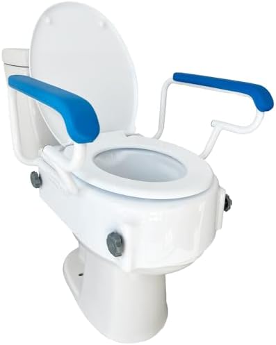 Platinum Health PerfectHeight™ Raised Toilet Seat with Arms. Adjustable Height Now and The Future. Integrated Clean-Funnel. Never Loosens