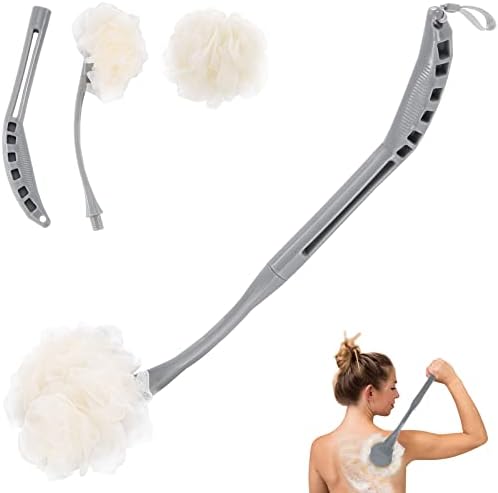 Loofah on a Stick, 20.5” Shower Sponge Loofah Back Scrubber, Exfoliation and Improved Skin Health, Back Loofah for Shower for Men Women