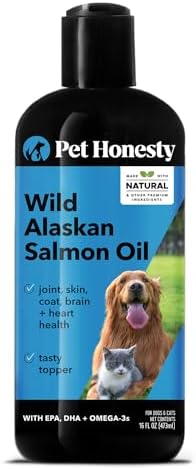 Pet Honesty Wild Alaskan Salmon Oil, Omega-3 Fish Oil for Dogs and Cats, Fatty Acids, Salmon Oil for Dogs, Skin and Coat Health, Pure Dog Food Topper, Supports Joints, Brain & Heart Health - 16 oz