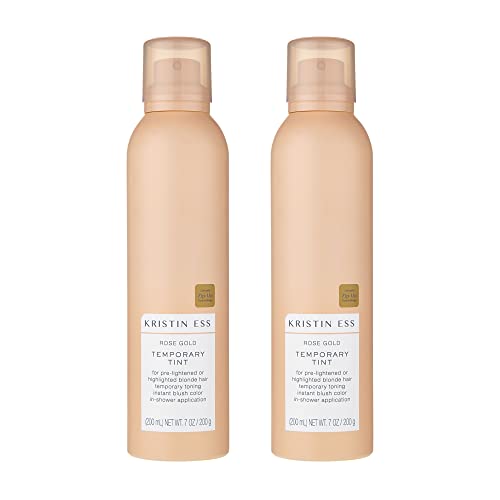 Kristin Ess Hair Rose Gold Temporary Tint - Pastel Pink Hair Color Spray for Blonde or Light Hair, Washable, Temporary Hair Dye, 7 Oz (Pack of 2)