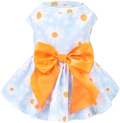PUPTECK Floral Dog Dress for Spring Outfit Puppy Cute Small Dogs Clothes,Daisy,S