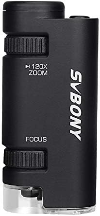 SVBONY SV603 Pocket Microscope 60x-120x, Portable Handheld Microscope with LED Lighted Zoom, Mini Microscope for Students Learning, Education and Exploring