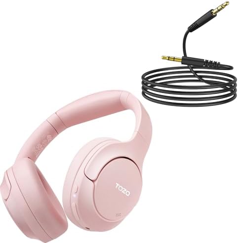 TOZO HT2 Hybrid Active Noise Cancelling Headphones Pink + 3.5mm Audio Cable Aux Cable Compatible for Headphone Tablets