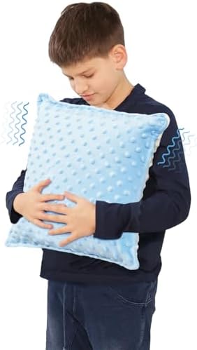 Bmag Sensory Vibrating Pillow for Autistic Kids and Adults,13” x 13” Sensory Toy Gift with Textured Therapy Stimulation Bumps Relief Stress Item for Toddler - Blue and Yellow