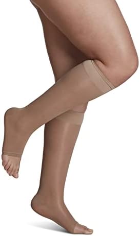 SIGVARIS Women's Sheer Fashion Open Toe Calf Height - 15-20mmHg Weight Compression Hose - Lightweight & Breathable in Soft Stretch Fabric for Comfortable Everyday Wear