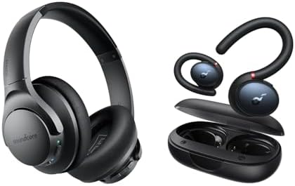 Soundcore by Anker, Sport X10 True Wireless Workout Earbuds, Rotatable Ear Hooks, Deep Bass, IPX7 Waterproof, Sweatproof, with Life Q20 Active Noise Cancelling Headphones, Hi-Res Sound