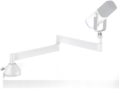 InnoGear Low Profile Mic Arm Boom Microphone Stand for Fifine AM8 K669B Elgato Blue Yeti HyperX QuadCast AT2020 Shure SM58 SM7B, with Shock Mount Mic Clip 3/8" to 5/8" Adapter, White