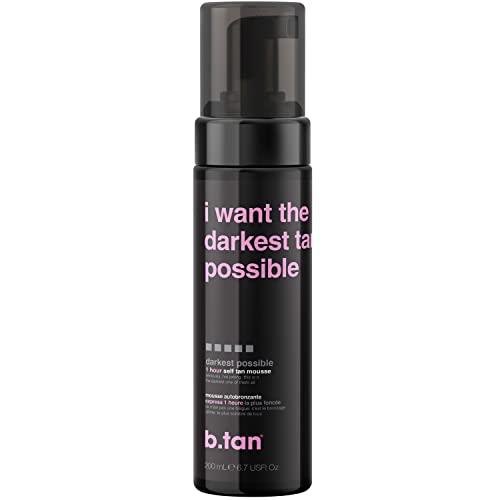 b.tan Ultra Dark Self Tanner Mousse | I Want The Darkest Tan Possible - Fast, 1 Hour Express Sunless Tanning Foam, Golden Bronzing Glow, Face & Body, No Fake Tan Smell, Vegan, Cruelty Free, 6.7 Fl Oz