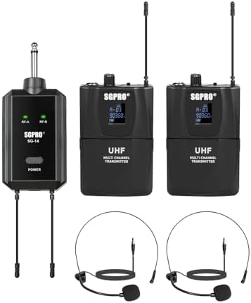 Dual Wireless Head-Worn Microphone Set - Compact Transmitter & Receiver with Mute & Battery Indicator for Presentations, Performances, Fitness Instructors, and Public Speaking