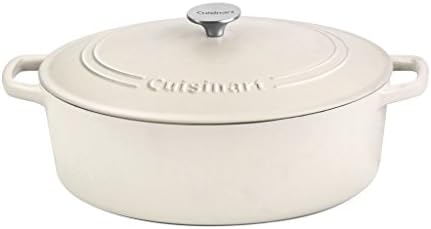 Cuisinart Chef's Classic Enameled Cast Iron Oval Covered Casserole (Matte Snow White, 7- Quart)