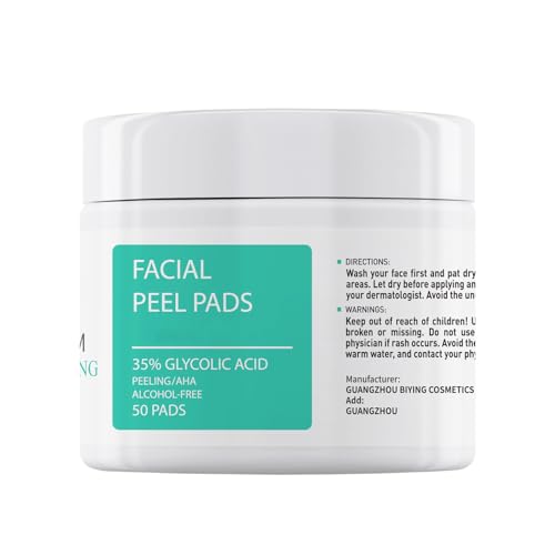 Glycolic Acid Toner Pads 35% AHA Facial Resurfacing Exfoliate Salicylic Acid Exfoliating Face Wipes Chemical Peel Exfoliant Peeling Pads for Beauty Fine Lines Wrinkles 50 Pads