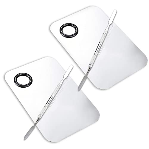 2 Pcs Makeup Mixing Palette, Upgrad Stainless Steel Metal Foundation Palette with Spatula Artist Tool for Mixing Foundation Nail-Art 5.9x3.9 in