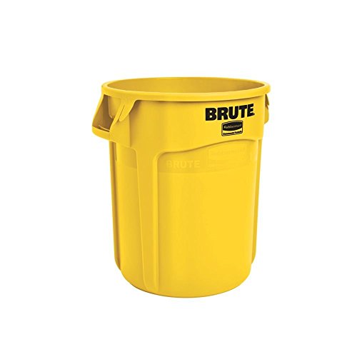 Rubbermaid Commercial Products BRUTE Heavy-Duty Round Trash/Garbage Can, 20-Gallon, Yellow, Outdoor Waste Container for Landscapers/Construction/Restaurants/Back of House/Offices/Warehouses