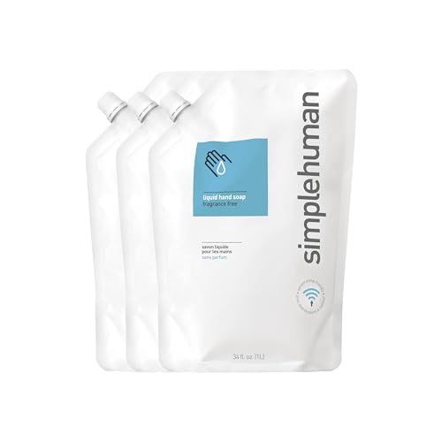 simplehuman Fragrance Free Moisturizing Liquid Hand Soap Refill Pouch, 34 Fl. Oz. (Pack of 3)