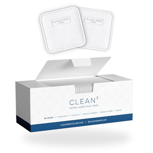 Clean Skin Club Clean² Pads 2.0 [NEW & IMPROVED EDGES] Guaranteed Not to Shed & Tear, Unique Triple Layers, Textured Side & Ultra Soft Side, Organic Disposable Cotton, Pair with Makeup Remover 2 pack