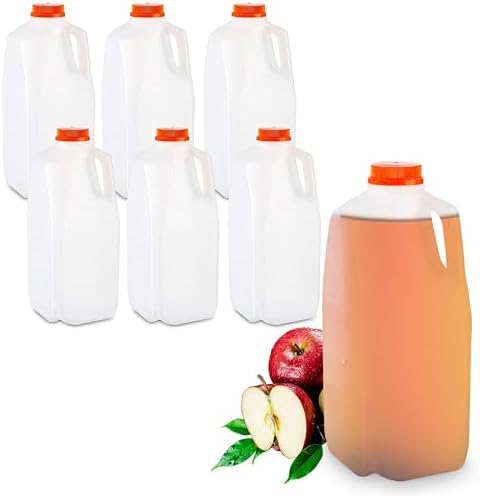 64 Oz. Empty HDPE Plastic Juice / Milk Bottles with Tamper Evident Caps by AM Bottle Supply- Set of 6 Bottles and 6 Caps