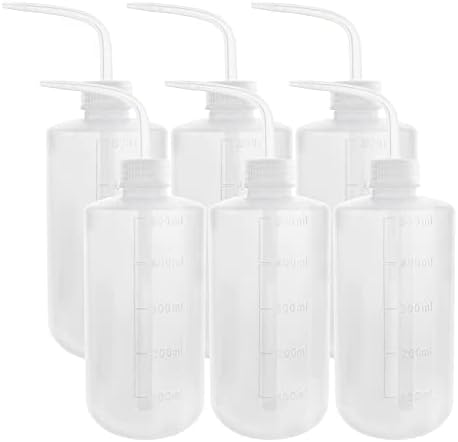 DEPEPE 6pcs 500ml Plastic Safety Wash Bottles Lab Squeeze Bottle LDPE Squirt Bottle Tattoo Bottle with Narrow Mouth and Scale Labels (17oz x 6 Bottles)