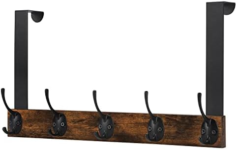 YINMIT Over The Door Hooks Heavy Duty, Vintage Wood Over Door Hanger Hook, Over The Door Coat Towel Rack for Hanging Towels, Clothes, Hats, Scarfs, Handbags, Back of Bathroom Door (Matte Black)
