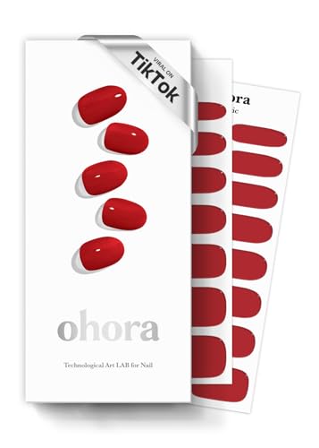 ohora Semi Cured Gel Nail Strips (N Addict) - Works with Any Nail Lamps, Salon-Quality, Long Lasting, Easy to Apply & Remove - Includes 2 Prep Pads, Nail File & Wooden Stick
