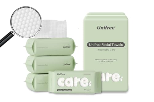 Unifree Towel l Disposable Dry Wipes l Facial Towels l 4 -pack Value Pack, 240 Count Towel,Absorbent,Reusable, Soft, Comfort Skincare