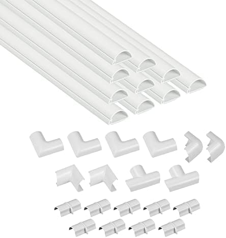 D-Line 157in Cord Cover Kit, Self-Adhesive Wire Hiders, Paintable Cable Raceway to Hide Wires on Wall, Electrical Cable Management - 10x 15.7 Lengths & 19 Accessories - 1.18" (W) x 0.59" (H) - White