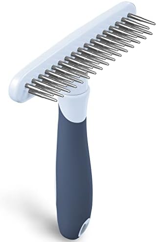 Dog rake deshedding dematting Brush Comb - Undercoat rake for Dogs, Cats, matted, Short,Long Hair Coats - Brush for Shedding, Double Row Stainless Steel pins - Reduce Shedding by 90% (Haze Blue)