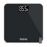 iHome Digital Step On Bathroom Scale - High Precision Body Weight Scale - Battery Powered with LCD Display - Great for Home Gym - 400 lb (Black)