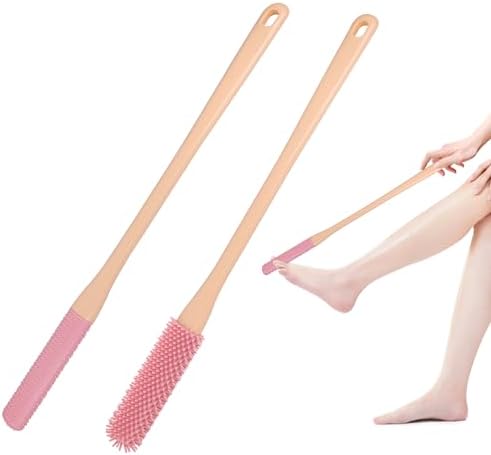OWIIZI Toe Cleaning Brush 15.7" Foot Scrubber in Shower with Long Handle Silicone Foot Brush Soft Skin Exfoliation Lotion Applicator for Foot Seniors,Elderly, Men and Women 2Pack
