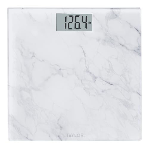 Taylor Digital Glass Marble Bathroom Scale, Scale for Body Weight, Highly Accurate Digital Bathroom Weighing Machine, Battery Powered, FSA HSA Eligible, Measures Weight up to 400 lb Capacity, White