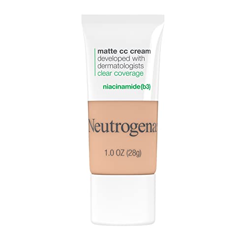 Neutrogena Clear Coverage Flawless Matte CC Cream, Full-Coverage Color Correcting Cream Face Makeup with Niacinamide (b3), Hypoallergenic, Oil Free & -Fragrance Free, Warm Peach, 1 oz