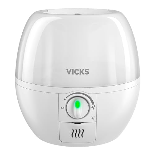 Vicks 3-in-1 SleepyTime Humidifier, No. 1 Brand Recommended by Pediatricians*. Cool Mist Humidifier with Night-Light, and Essential Oil Diffuser for Baby and Kids rooms. Visible Cool Mist, White.