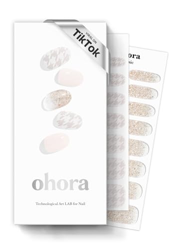 ohora Semi Cured Gel Nail Strips (N Mellow) - White, Patterned, Works with Any UV/LED Nail Lamps, Salon-Quality, Easy to Apply & Remove - Valentine's Day Gel Nail Wraps, Stickers, Romantic Gift Ideas