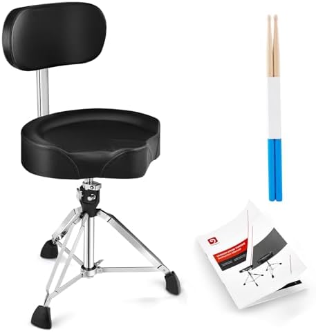 Vangoa Drum Throne with Backrest Height Adjustable Heavy Duty Motorcycle Style Drum Seat Chair Stool Comfortable Swivel Double Braced for Drummers Adults