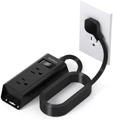 Flat Extension Cord 15 ft - Addtam Flat Plug Power Strip with 6 Outlets Extender, Long Extension Cord with Multiple Outlets, Wall Mount for Home Dorm Room Essentials, Black