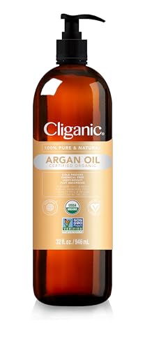 Cliganic Organic Argan Oil for Hair, Face & Skin (Bulk, 32oz with Pump) - 100% Pure, Cold Pressed