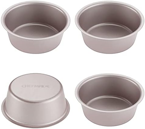 CHEFMADE Mini Cheese Cake Pan Set, 4-Inch 4Pcs Non-Stick Round Cake and Loaf Bakeware for Oven and Instant Pot Baking (Champagne Gold)