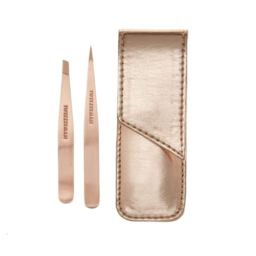 Tweezerman Rose Gold Petite Point and Slant Tweezer Set with Travel Case