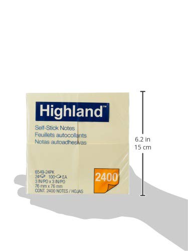 Highland Sticky Notes, 3 x 3 Inches, Yellow, Set of 24 (6549-24)