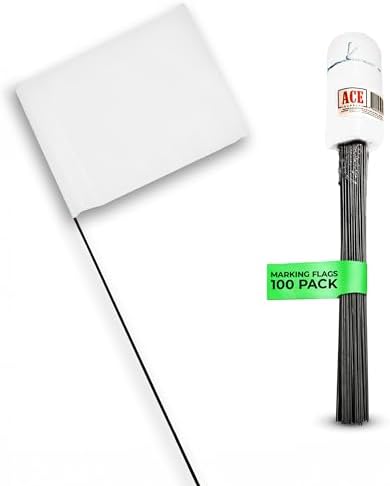 Marking Flags - 4 x 5-Inch Flag on 15-Inch Steel Wire - White, 100 Pack - Marker Flags for Irrigation, Sprinkler Flags, Lawn Flags, Yard Flags, Garden Flags, Dog Training, Invisible Fence