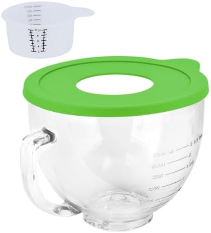 Glass Bowl Compatible With KITCHENAID 4.5/5 QT Tilt-Head Stand Mixer,with Lid Measurement Markings,Allows Placing it in the Microwave and Refrigeratr