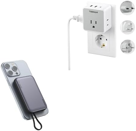 TESSAN All European UK Travel Plug Adapter Kit, International Detachable Converter with 3 Outlet 3 USB Charger, Magnetic Portable Charger, 20W Battery Pack for iPhone 15/14/13/12/Mini/Pro/Pro Max